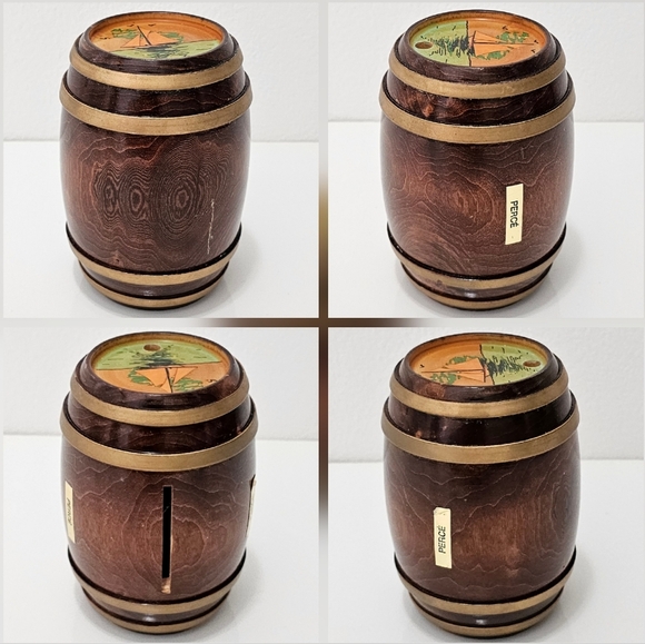 PERCE Wooden Barrell with Sail Boat Coin Piggy Bank - Picture 4 of 16